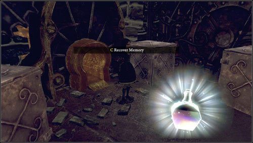 23 - Smelling & Regurgitating - po wygaszeniu lawy, po prawej stronie na skrzynkach, za mysią dziurką - Rozdział 1 - Hatters Domain (15-26) | Memories - wspomnienia - Alice: Madness Returns - poradnik do gry