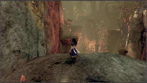 Docieramy do sekwencji platform przedzielanych gejzerami wystrzeliwującymi zabójczą lawę - Slug with a shell | Rozdział 1 - Hatters Domain | Alice Madness Returns - Alice: Madness Returns - poradnik do gry