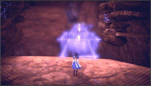 Stajemy pomiędzy dwoma imbrykami i ponownie kurczymy się - dzięki tej zdolności odkrywamy niewidzialne platformy, po których przechodzimy - The Crockery | Rozdział 1 - Hatters Domain | Alice Madness Returns - Alice: Madness Returns - poradnik do gry