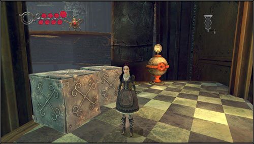 Wspinamy się w górę - pokrętłem uruchamiamy mechanizm parowy i wychodzimy na podwyższenie - Always Elevenses | Rozdział 1 - Hatters Domain | Alice Madness Returns - Alice: Madness Returns - poradnik do gry