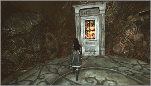 Wskakujemy po platformach w okolice drzwi, wciskamy klawisz C i przechodzimy przez nie - Always Elevenses | Rozdział 1 - Hatters Domain | Alice Madness Returns - Alice: Madness Returns - poradnik do gry