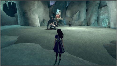 Na dole czeka nas walka z kilkoma sztukami Insidious Ruin oraz głównodowodzącym grupą Menacing Ruin - Tundraful | Rozdział 2 - Deluded Depths | Alice Madness Returns - Alice: Madness Returns - poradnik do gry