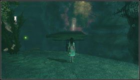 Wracamy na wysepkę - wyskakujemy na górę po trampolinie, a następnie przemieszczamy się po kładce na drugą stronę - Inky Veil | Rozdział 2 - Deluded Depths | Alice Madness Returns - Alice: Madness Returns - poradnik do gry