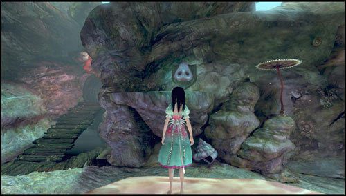 Wyskakujemy na centralną platformą na planszy, wysłuchujemy próśb fałszującej ryby-butelki i obracamy się prawo - Choral Coral | Rozdział 2 - Deluded Depths | Alice Madness Returns - Alice: Madness Returns - poradnik do gry