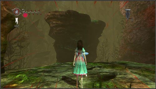 Wyskakujemy na skałę dzięki trampolinie i zbieramy pierwszy kawałek - Oyster Garden- Beds Available (2) | Rozdział 2 - Deluded Depths - Alice: Madness Returns - poradnik do gry