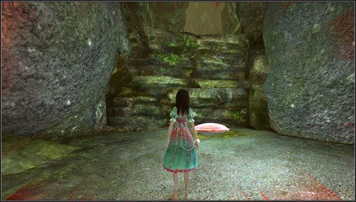 Po ostatni brakujący element wyruszamy, idąc w kierunku muru z kamieni - wyskakujemy nań za pomocą trampoliny - Oyster Garden- Beds Available (2) | Rozdział 2 - Deluded Depths - Alice: Madness Returns - poradnik do gry