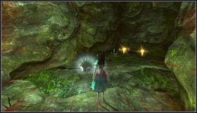 Kierujemy się w lewo - wskakujemy na fluorescencyjną ścieżkę, niszczymy zaporę z rafy i zdobywamy wspomnienie - Oyster Garden- Beds Available (2) | Rozdział 2 - Deluded Depths - Alice: Madness Returns - poradnik do gry