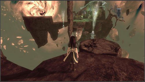 Przeskakujemy po kolejnych platformach w stronę zielonej wysepki - Vale of Doom (2) | Rozdział 3 - Oriental Grove | Alice Madness Returns - Alice: Madness Returns - poradnik do gry