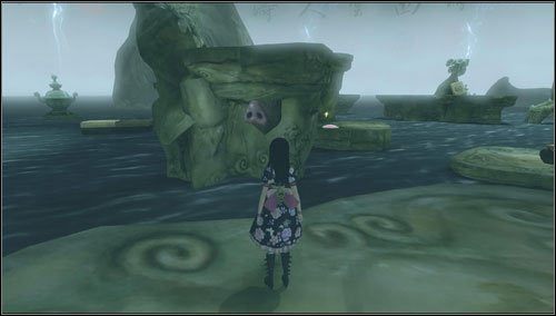 Zeskakujemy na kolejną i obracamy się za siebie - znajdujemy tam świński ryjek - Scorched Earth (1) | Rozdział 3 - Oriental Grove | Alice Madness Returns - Alice: Madness Returns - poradnik do gry