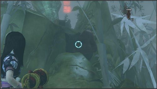 Nad brzegiem płynącego potoku, po lewej stronie w gąszczu bambusów znajdujemy kolejny świński ryjek, który zestrzeliwujemy - Scorched Earth (2) | Rozdział 3 - Oriental Grove | Alice Madness Returns - Alice: Madness Returns - poradnik do gry