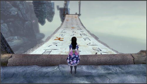 Idziemy po papirusowym moście, omijając płonące znaki - Scroll of Happy Times (1) | Rozdział 3 - Oriental Grove | Alice Madness Returns - Alice: Madness Returns - poradnik do gry