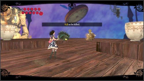 Naszym zadaniem jest wyeliminowanie wszystkich wrogów, którymi tym razem są Bolterflies oraz Madcapy - Scroll of Happy Times (2) | Rozdział 3 - Oriental Grove | Alice Madness Returns - Alice: Madness Returns - poradnik do gry