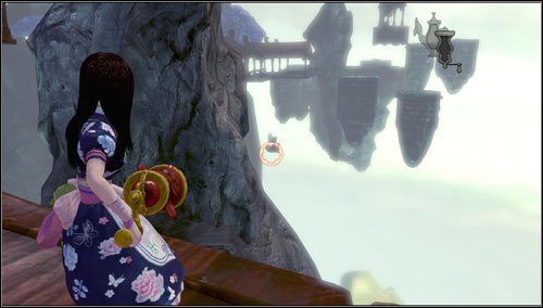 Po wylądowaniu od razu obracamy się w prawo - przy skale znajdujemy fruwający świński ryjek - Monastery Shelf Valley (1) | Rozdział 3 - Oriental Grove | Alice Madness Returns - Alice: Madness Returns - poradnik do gry