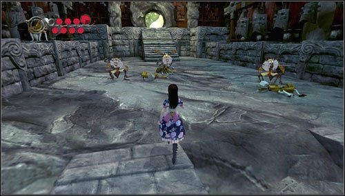Dochodzimy do planszy, na której rozgrywa się scena mordu na gąsienicach w wykonaniu pszczół - Monastery Shelf Valley (1) | Rozdział 3 - Oriental Grove | Alice Madness Returns - Alice: Madness Returns - poradnik do gry