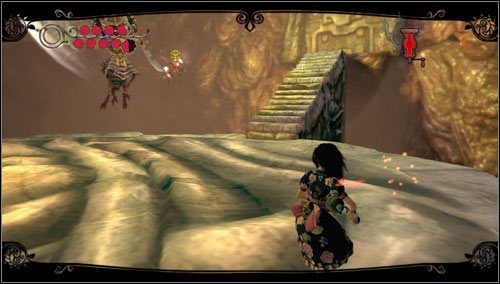 Na małym, kamiennym placyku czeka nas ciężka walka z pszczołami - z powietrza ostrzeliwują nas łucznicy, na placu musimy zmierzyć się z katanami Samurai Wasp, a na deser zostaje nam najtrudniejszy przeciwnik - Daimyo Wasp - Hellish Hive (2) | Rozdział 3 - Oriental Grove | Alice Madness Returns - Alice: Madness Returns - poradnik do gry