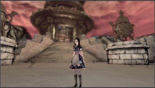 Idziemy w górę ścieżki, aż dojdziemy do ogromnego urządzenia wytwarzającego parę - Peak Temple | Rozdział 3 - Oriental Grove | Alice Madness Returns - Alice: Madness Returns - poradnik do gry