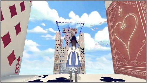 Szybciutko wskakujemy na niewidzialną platformę i biegniemy w stronę zamykającej się bramy - Cardbridge (2) | Rozdział 4 - Queensland | Alice Madness Returns - Alice: Madness Returns - poradnik do gry