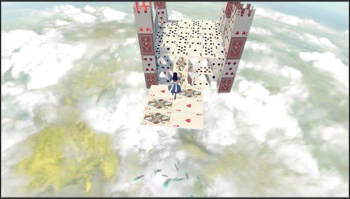Schodzimy w dół i zjeżdżamy po pochylni - wskakujemy na kolejny domek z kart - Cardbridge (2) | Rozdział 4 - Queensland | Alice Madness Returns - Alice: Madness Returns - poradnik do gry