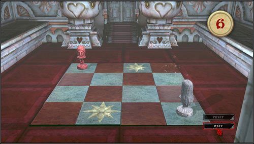 Przed nami prosta gra w szachy - musimy, mieszcząc się w określonych limitach ruchów, wejść na zaznaczone gwiazdką pola - Waste Wing Part 1 (1) | Rozdział 4 - Queensland | Alice Madness Returns - Alice: Madness Returns - poradnik do gry