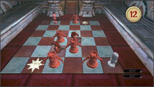 Przed nami kolejna szachowa partyjka - przedostajemy się obiema figurami na wskazane pola, omijając ataki skoczków - Waste Wing Part 2 | Rozdział 4 - Queensland | Alice Madness Returns - Alice: Madness Returns - poradnik do gry