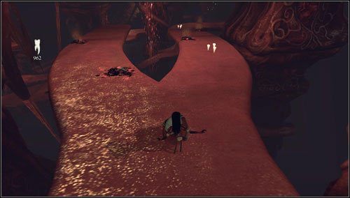 Korzystając ze zjeżdżalni ślizgamy się do wnętrza układu pokarmowego - Dark of Heartness | Rozdział 4 - Queensland | Alice Madness Returns - Alice: Madness Returns - poradnik do gry