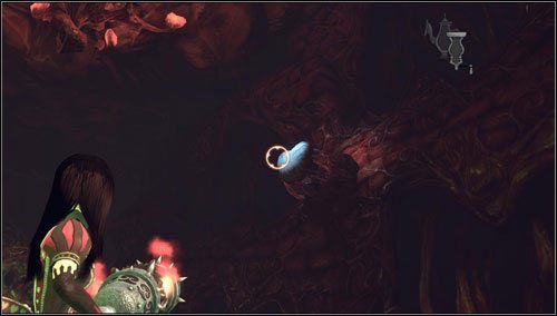 Będąc na platformie strzelamy w ulokowane po prawej stronie serce - Dark of Heartness | Rozdział 4 - Queensland | Alice Madness Returns - Alice: Madness Returns - poradnik do gry