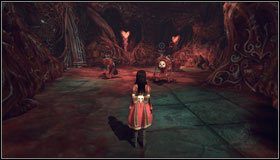 Wskakujemy na stałą platformę i likwidujemy serce zawieszone na łuku nad przejściem - Dark of Heartness | Rozdział 4 - Queensland | Alice Madness Returns - Alice: Madness Returns - poradnik do gry