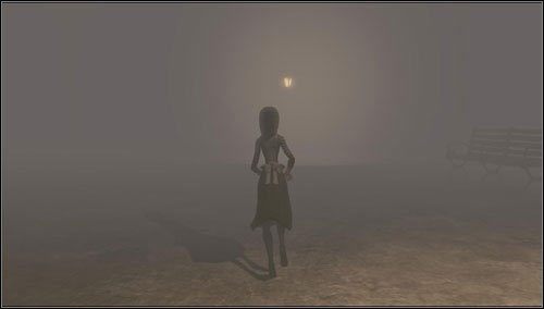 Przebiegamy pomiędzy kolejnymi zapalającymi się latarniami ulicznymi do momentu, w którym dojdziemy do płonącego domu - Hide Park | Rozdział 5 - Dollhouse | Alice Madness Returns - Alice: Madness Returns - poradnik do gry