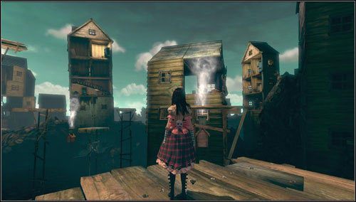 Idziemy w kierunku domku znajdującego się po lewej - Fort Resistance | Rozdział 5 - Dollhouse | Alice Madness Returns - Alice: Madness Returns - poradnik do gry
