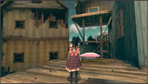 Wyskakujemy na górę korzystając z trampoliny umieszczonej po lewej od głównego wejścia do domku - Fort Resistance | Rozdział 5 - Dollhouse | Alice Madness Returns - Alice: Madness Returns - poradnik do gry