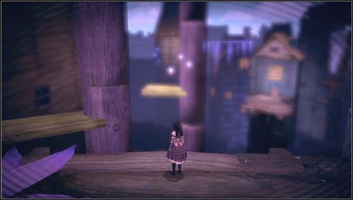 Wychodzimy na zewnątrz i przeskakując po obrotowych platformach wskakujemy na pozostałości domku z mysią dziurką - Fort Resistance | Rozdział 5 - Dollhouse | Alice Madness Returns - Alice: Madness Returns - poradnik do gry
