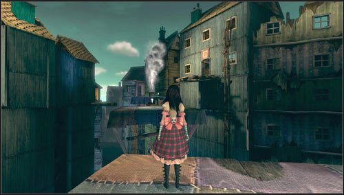 Okazuje się, że nie ma potrzeby wchodzenia do budynku - do kolejnego domku dostaniemy się po odblokowanych platformach - Fort Resistance | Rozdział 5 - Dollhouse | Alice Madness Returns - Alice: Madness Returns - poradnik do gry