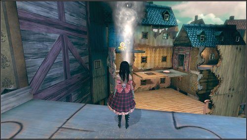Pociągamy za wajchę i ponownie przenosimy się na eksplorowany wcześniej domek, tym razem jednak na wyższe kondygnacje - Frogs Way (1) | Rozdział 5 - Dollhouse | Alice Madness Returns - Alice: Madness Returns - poradnik do gry