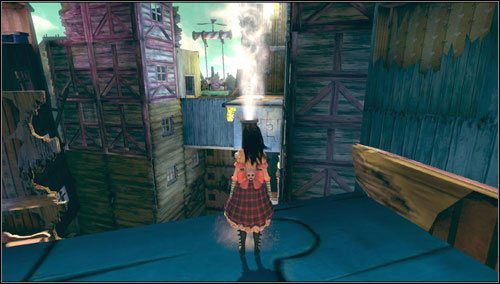 Przeskakujemy na drugą stronę i, dzięki trampolinie, przedostajemy się na górę - Frogs Way (1) | Rozdział 5 - Dollhouse | Alice Madness Returns - Alice: Madness Returns - poradnik do gry