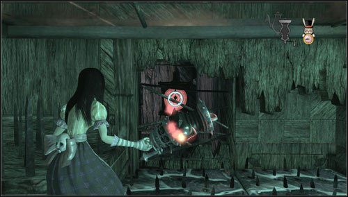 Wciskamy przycisk i przechodzimy z powrotem przez dziurkę - Downtown Cellars (3) | Rozdział 5 - Dollhouse | Alice Madness Returns - Alice: Madness Returns - poradnik do gry