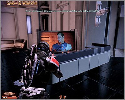 Zejdź po schodach na niższy poziom i podejdź do jednego z aktywnych monitorów celem wysłuchania co doktor Archer ma Ci do powiedzenia - (2) Schowanie talerza komunikacyjnego | Nadzorca- Talerz komunikacyjny - Mass Effect 2: Overlord - poradnik do gry