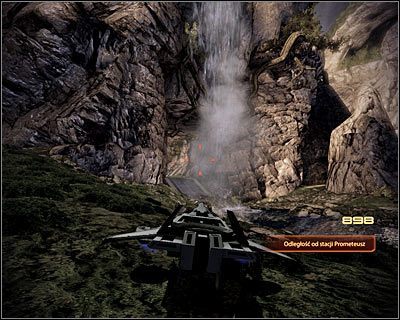 Po znalezieniu się w odległości około 900 metrów od stacji Prometeusz rozejrzyj się za tunelem zlokalizowanym za wodospadem (powyższy screen) - (10) Odnalezienie czwartego pakietu danych | Nadzorca- Talerz komunikacyjny - Mass Effect 2: Overlord - poradnik do gry