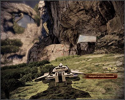 Odszukaj w odległości około 1100 metrów od stacji Prometeusz wyższą skalną półkę (powyższy screen) - (11) Odnalezienie piątego pakietu danych | Nadzorca- Talerz komunikacyjny - Mass Effect 2: Overlord - poradnik do gry