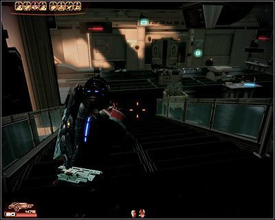 Zejdź teraz po schodach na dół, podchodząc do znajdującej się tu windy - (4) Odnalezienie serwerowni | Nadzorca- Stacja Atlas | Mass Effect 2 Overlord - Mass Effect 2: Overlord - poradnik do gry