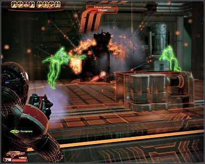 Zauważ, że w sąsiednim pomieszczeniu przebywają nowi żołnierze gethów, którzy aktualnie są w stanie spoczynku - (5) Zniszczenie wrogiej WI (1) | Nadzorca- Stacja Atlas | Mass Effect 2 Overlord - Mass Effect 2: Overlord - poradnik do gry