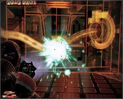 Rozejrzyj się po zabezpieczonym przed chwilą pomieszczeniu, a odnajdziesz apteczkę i sejf ścienny skrywający 2250 kredytów - (5) Zniszczenie wrogiej WI (1) | Nadzorca- Stacja Atlas | Mass Effect 2 Overlord - Mass Effect 2: Overlord - poradnik do gry