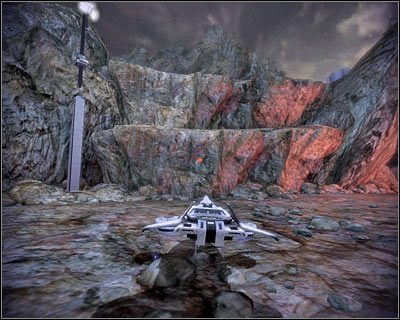 Na początek proponuję zainteresować się półkami skalnymi widocznymi po lewej stronie - (2) Odnalezienie przełącznika wyłączenia alarmu (1) | Nadzorca- Stacja Wulkan - Mass Effect 2: Overlord - poradnik do gry