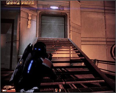 Przejdź na drugi koniec pomieszczenia, skorzystaj ze schodów i przystąp do nowej mini-gry hakerskiej mającej na celu otwarcie drzwi - (2) Odnalezienie przełącznika wyłączenia alarmu (2) | Nadzorca- Stacja Wulkan - Mass Effect 2: Overlord - poradnik do gry