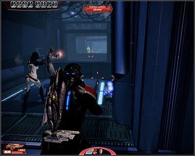 Przywołaj do siebie drużynę, zlokalizuj nowe drzwi i wyjdź po schodach na wyższy poziom - (7) Powrót do poduszkowca | Nadzorca- Stacja Prometeusz - Mass Effect 2: Overlord - poradnik do gry