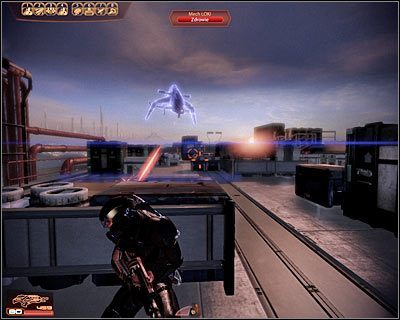 Nie zapomnij o tym żeby tuż po ponownym pojawieniu się myśliwca ustawić się za zasłoną - (5) Pokonanie Donovana Hocka | Kasumi- Wykradzione wspomnienia - Mass Effect 2: Kasumis Stolen Memory - poradnik do gry