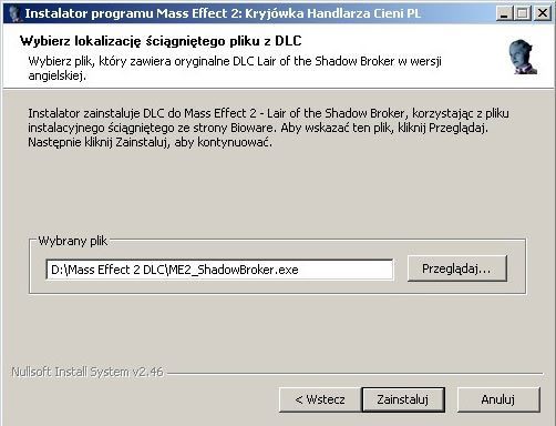 Gra poprosi Cię teraz o odnalezienie pliku z pobranym wcześniej rozszerzeniem DLC - Mass Effect 2: Lair of the Shadow Broker - poradnik do gry
