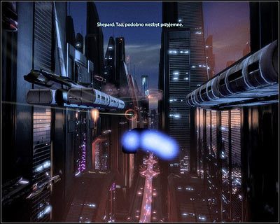 Błyskawicznie skręć w prawo i przygotuj się do tego żeby po raz kolejny wymijać inne pojazdy latające - (8) Kontynuowanie pościgu za Vasir z użyciem ścigacza - Kryjówka Handlarza Cieni - Mass Effect 2: Lair of the Shadow Broker - poradnik do gry