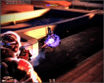 Odczekaj aż pole ochronne przestanie działać - (12) Pokonanie Teli Vasir - Kryjówka Handlarza Cieni - Mass Effect 2: Lair of the Shadow Broker - poradnik do gry