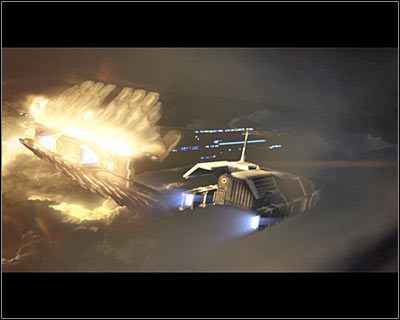 Gra wyświetli teraz jeszcze jedną cut-scenkę, obrazującą wylądowanie na wielkim statku należącym do Handlarza Cieni i orbitującym nad powierzchnią toksycznej planety Hagalaz - (12) Pokonanie Teli Vasir - Kryjówka Handlarza Cieni - Mass Effect 2: Lair of the Shadow Broker - poradnik do gry