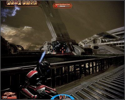 Bądź gotowy do natychmiastowego przystąpienia do walk z nową grupą przeciwników - (13) Odnalezienie wejścia na pokład statku Handlarza Cieni - Kryjówka Handlarza Cieni - Mass Effect 2: Lair of the Shadow Broker - poradnik do gry